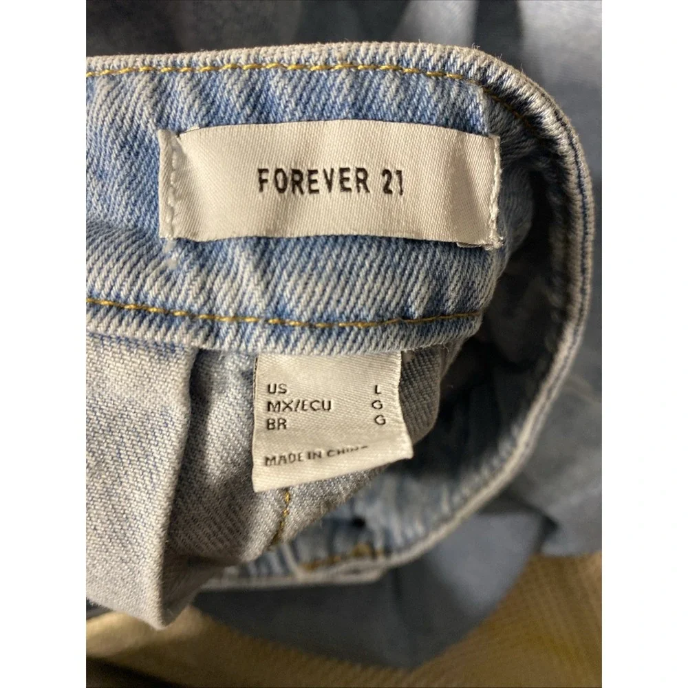 Forever 21 Women's Mini Skirt Blue Denim Pleated Preppy Large Juniors - Picture 6 of 6